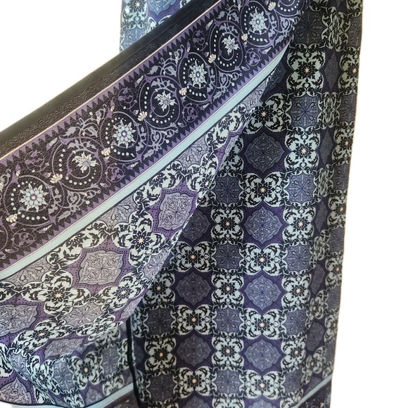 Vintage 90s Midi Skirt Blue Geometric Floral Print Size 16 Lightweight - Picture 5 of 8